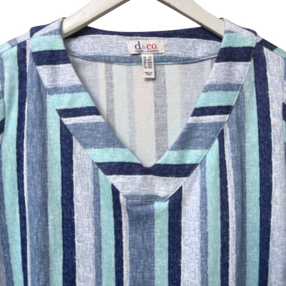 Denim & Co Blue Stripe Tunic Tee Large Petite V-Neck 3/4 Sleeve Womens Top NWOT - Picture 2 of 7